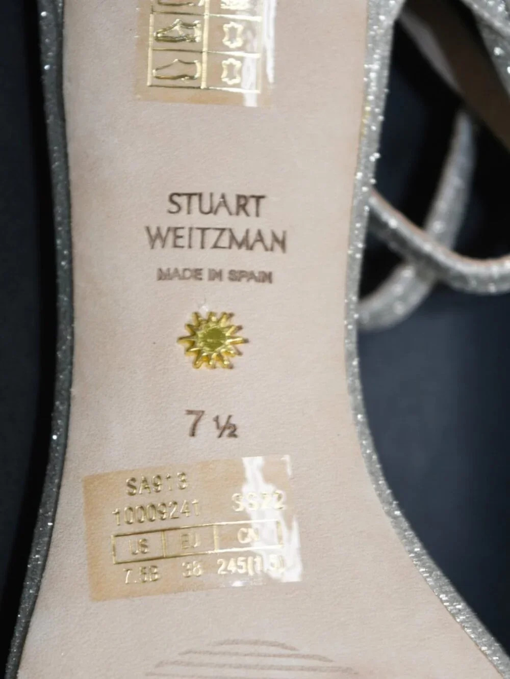 $450 Stuart Weitzman Amelina Ankle Strap Sandal PLATINO 75MM NUDIST 7.5 (PD2)